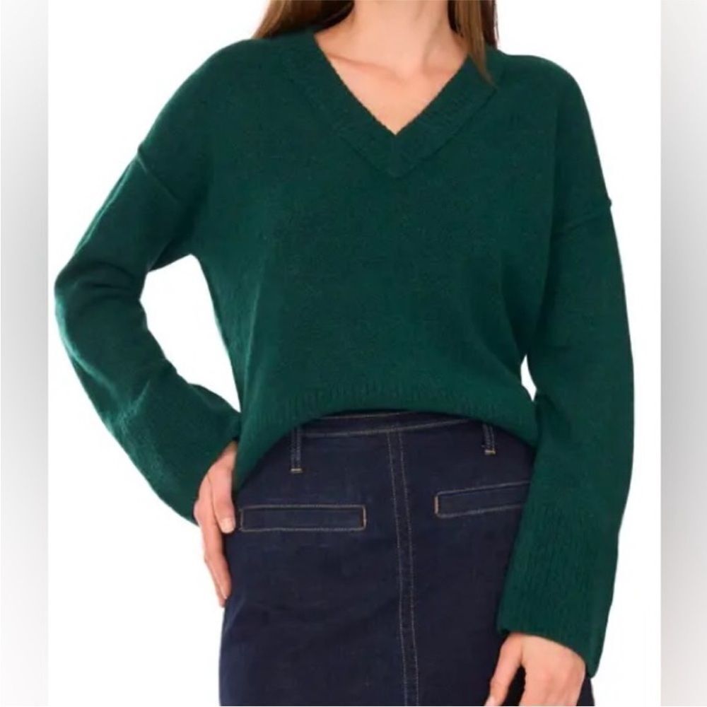 Lucky Brand Green Wool V neck oversized Sweater with split hem size small